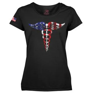Rothco Women's Medical Symbol (Caduceus) Long Length T-Shirt - Black